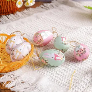 Set of decorative Easter egg hanging ornaments with cute bunny and floral patterns