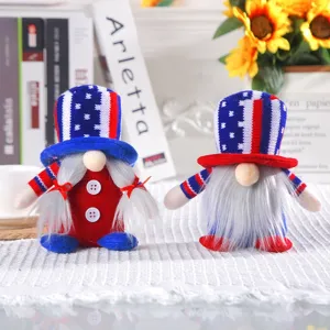 Adornos de Muñeco de Gnomo de Punto del Día de la Independencia de EE UU Decoraciones de Mesa de Peluche Patrióticas para la Fiesta del 4 de Julio