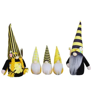 Lot de cinq poupées gnomes en peluche thème abeille pour décoration de fête