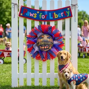 Buitenkrans voor de 250e verjaardag van Amerika met adelaar en patriottische honden