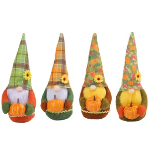 Set of 4 autumn pumpkin gnome plush dolls for Thanksgiving and Halloween home decorations