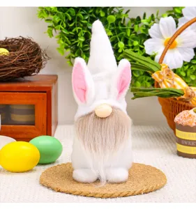 Gnomo pasquale di peluche con orecchie di coniglio bianche e barba lunga per decorazioni casa