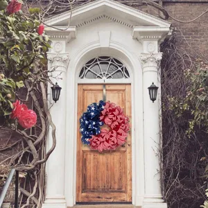 Handmade patriotic American flag wreath with stars and stripes for front door decor