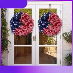 Patriotic 30cm American flag mesh wreath for Independence Day front door decoration