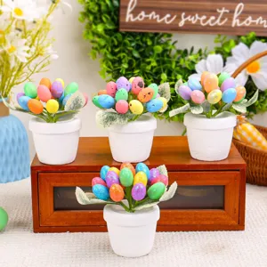 4-piece Easter egg potted plant set with colorful speckled eggs for holiday home decor