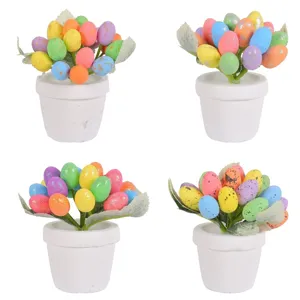 Decorative set of four 12cm Easter egg potted plants with colorful speckled decorations