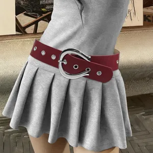 Women Wide PU Leather Belt Large Horseshoe Alloy Buckle Grommet Perforated Waist Belt Korean Street Fashion Accessory