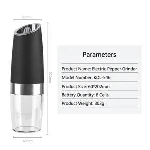 Gravity sensing electric pepper grinder with adjustable coarseness and transparent base