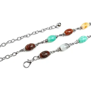 Boheemse zilveren metalen tailleketting met kleurrijke marmeren kralen voor dames.