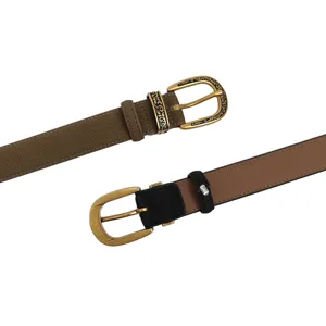 Elegant women's leather belts with vintage and modern gold pin buckles, versatile accessory.