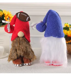 Gnomos de peluche con temática de rugby, gorros de colores y barbas de pelo largo
