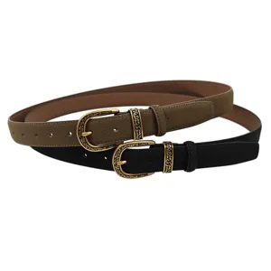 Set of vintage women's leather belts with ornate gold buckles in black and brown colors