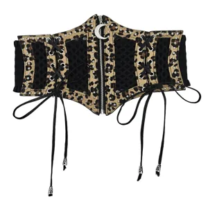 Ceinture corset large à imprimé léopard avec fermeture éclair lune et détails en maille