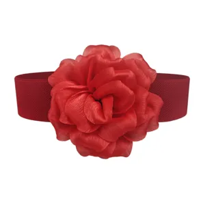 Eleganter roter elastischer Blumengürtel für Damen vielseitiges Kleid Accessoire