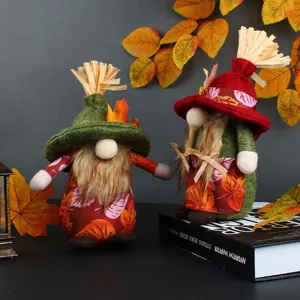 Gnomos de cosecha hechos a mano con motivos de hojas de otoño para decoración de mesa