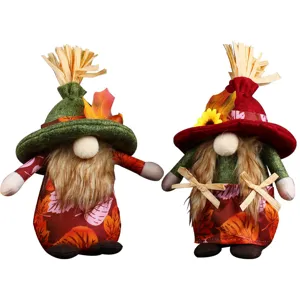 Set de gnomos del festival de la cosecha con patrones de hojas y detalles de paja