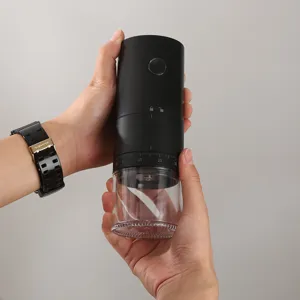 Portable black electric coffee grinder with USB charging and adjustable grinding settings