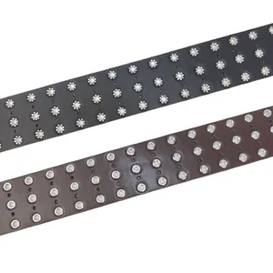 Fashionable women's belt with triple-row silver eyelet decoration in black and brown