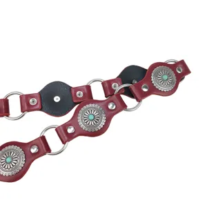 Vintage Bohemian leather belt with silver rings and turquoise concho decorations