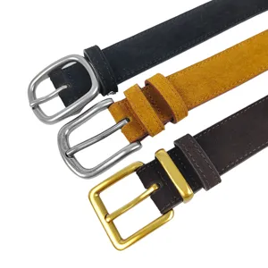 Fashionable suede leather belts for women in black, ginger and brown with metal buckles