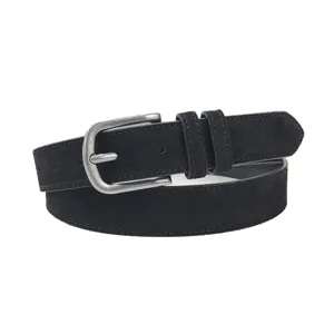 Classic black matte suede belt for women with vintage silver buckle