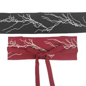 Traditional Hanfu embroidered wide waist seal belt with lightning pattern for dresses