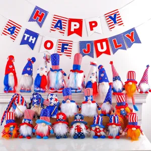 Glowing Independence Day Gnome Faceless Old Man Plush Ornaments Patriotic Red White Blue Star Stripes LED Dwarf Doll Decor