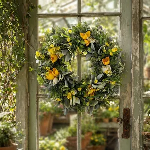 Couronne de Tulipes Jaunes Artificielles Européenne Printemps Été Guirlande Florale Suspendue pour Décoration Maison Jardin Mariage