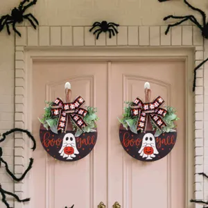 Plaque de porte Halloween fantôme symétrique avec texte Boo yall et motif citrouille