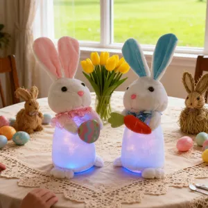 Peluches de conejo de Pascua luminosos con luces LED para decoración de mesa festiva