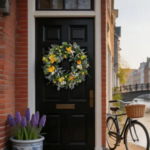 Couronne de tulipes jaunes de style européen pour décoration de porte et cour