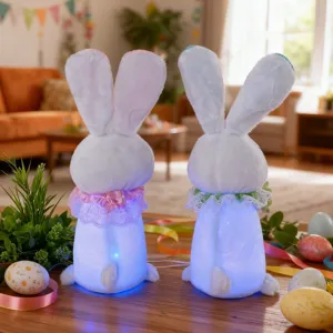 Juego de dos muñecos de peluche de conejo brillantes para decoración festiva de Pascua
