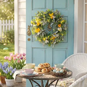 Couronne de tulipes jaunes de style européen pour Pâques et décoration de jardin