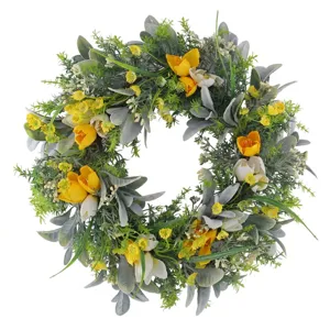 Couronne de tulipes jaunes de style européen pour décoration de maison et mariage.