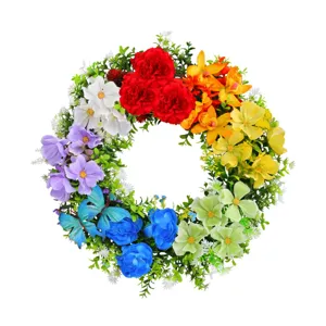 Colorful rainbow artificial floral wreath for spring door hanging and wedding decor
