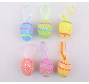 Set de huevos de Pascua de espuma con purpurina y cintas para decoración de fiestas