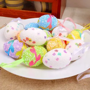 Colgantes de huevos de Pascua de espuma coloridos con patrones para decoración de fiesta