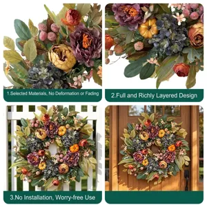 Autumn wreath with pumpkins and berries for Halloween and Thanksgiving decor