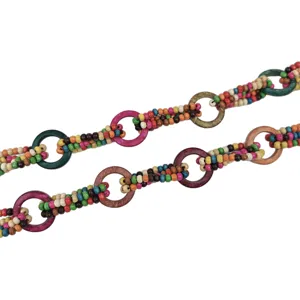 Handmade ethnic style colorful beaded belt with vintage wooden rings for women dresses