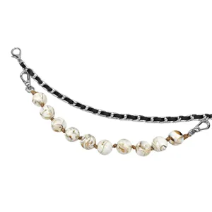 Classic woven metal waist chain belt with marble-textured round beads