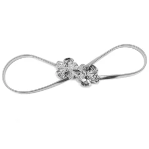 Elegante zilveren metalen veer elastische riem met dubbele bloem gesp voor dames