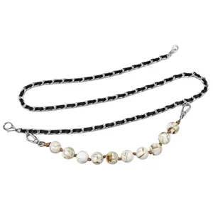 Elegant woven metal chain belt with marble beads for dresses and fashion accessories
