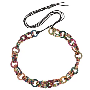 Retro Y2K ethnic style colorful beaded waist rope belt for women's skirt decoration