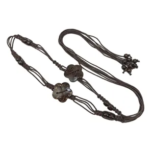 Bohemian woven waist belt with flower wood ornaments and beads for dresses