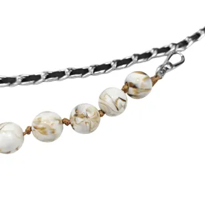 Elegant woven metal chain waist belt with marble pattern round beads for women's dresses