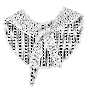 Elegante cuello de chal desmontable de encaje blanco francés con lazo para ropa de mujer.