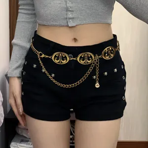 Vintage Fleur-De-Lis Metal Waist Chain Belt For Women Retro Antique Gold Gunmetal Hollow Out Adjustable Alloy Link Chain Belt