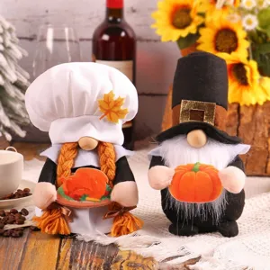 Gnomo de Acción de Gracias Peluche Decoración Muñeca Sin Rostro Calabaza Pavo Sombrero de Chef Otoño Adorno para el Hogar