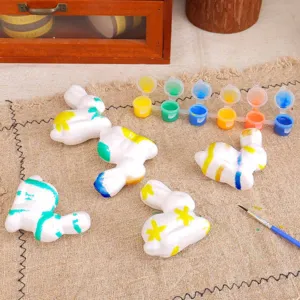 Ostern DIY handbemalte Schaumstoff-Hasenfiguren Set mit Farbe und Pinsel für Kinder Basteln