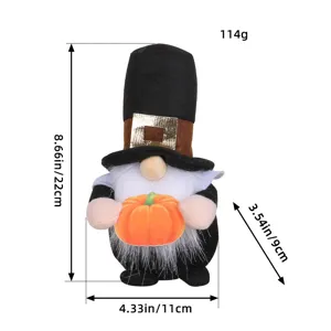 Gnomo de Acción de Gracias de otoño con calabaza peluche decoro 22x11x9cm tamaño